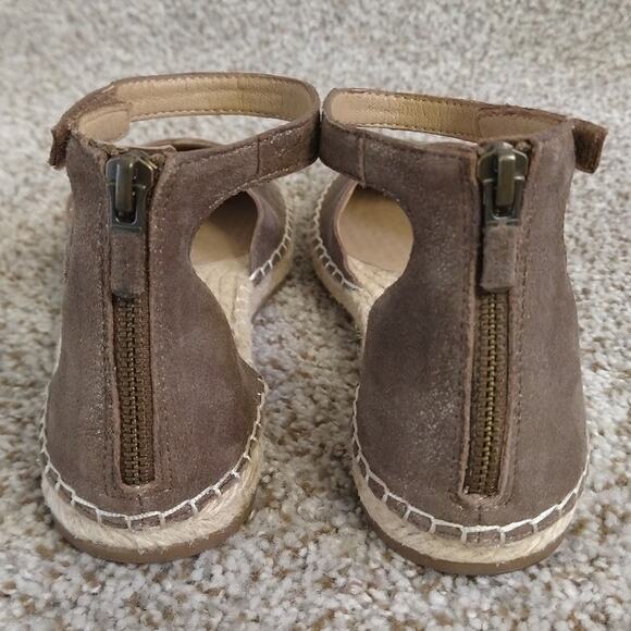 Eileen Fisher Metallic Lala Espadrille Flats Sandals Zip Back 8.5 Taupe - Picture 5 of 10